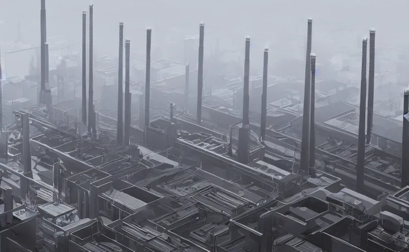 Image similar to industrial towers workers smoke photorealistic