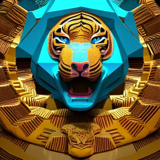 Image similar to breathtaking cool ornate coloured beautiful 3 d isometric mayan tiger, 8 k octane render