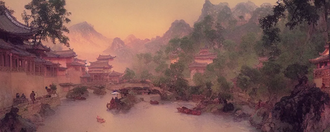 River village - Chinese Ink Painting 