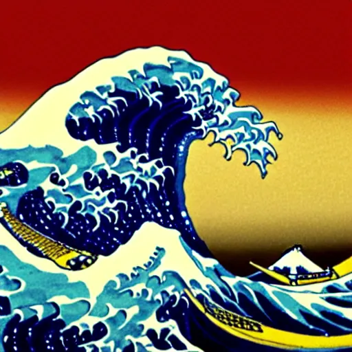Prompt: the great wave off kanagawa, cyberpunk
