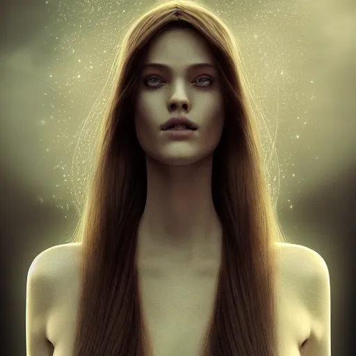 Image similar to A young beautiful female angelic-extraterrestrial-cyborg face with a very long neck, big clear eyes, thin nose, big lips, hair floating in the wind, Realistic, Refined, Digital Art, Pre-Raphaelite, Highly Detailed, Cinematic Lighting, rim light, black and white, high contrast, hyper real, photo-realistic Unreal Engine, 8K