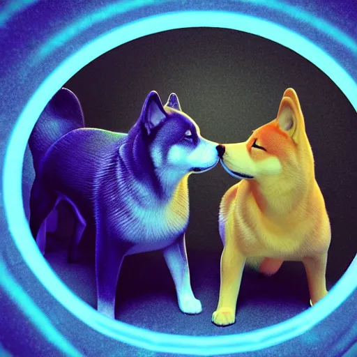 Prompt: two shiba inu in the psychedelic dmt fourth dimensional tunnel, octane 3 d render