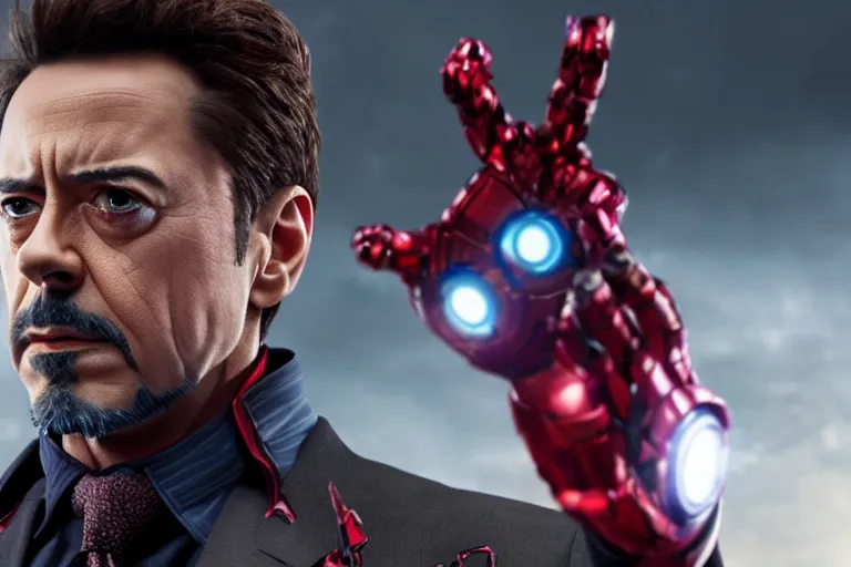 Image similar to film still of zombie Tony Stark in new avengers movie, 4k