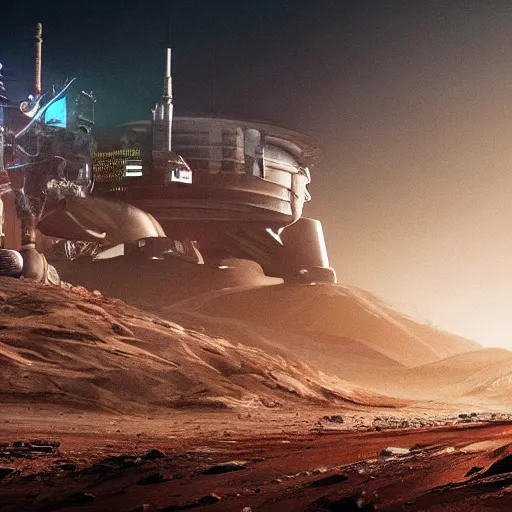 Image similar to elon musk in cyberpunk style on mars digital art very detailed 4 k detailed super realistic