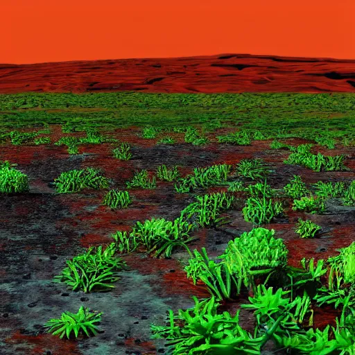 Prompt: martian surface environment with extraterrestrial and colorful vegetation n 4