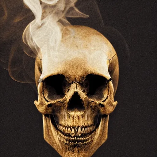 Prompt: a skull made of smoke, studio, black background, embers, extremely detailed