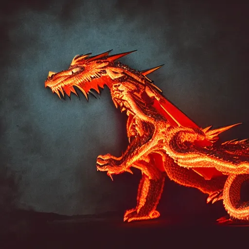 Image similar to photo of dragon with red skin, fire, 4 k