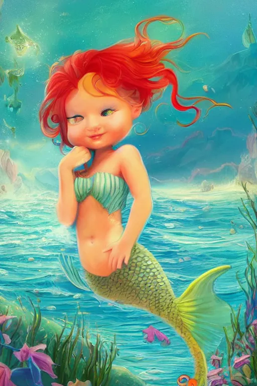 Image similar to cute cartoon childrens book illustrations of a mermaid, vivid colors, high details, cinematic, 8k resolution, beautiful detailed, photorealistic, digital painting, artstation, concept art, smooth, sharp focus, illustration, fantasy background, artstation trending, octane render, unreal engine