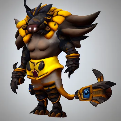 Image similar to legue of legend character Sejuani's Hog, but in a bee skin with bee wings, 3d graphics, octane rendered