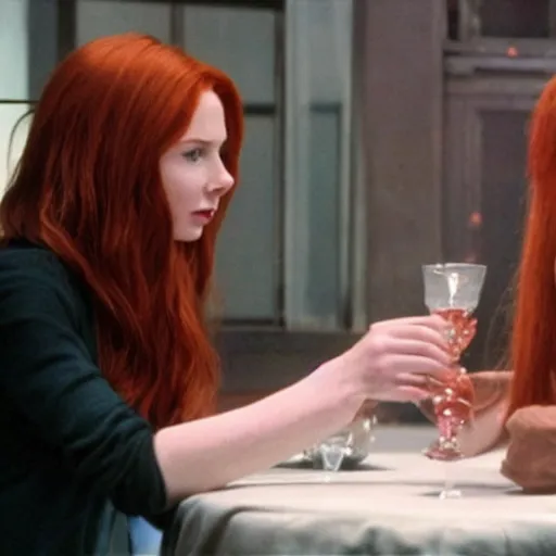 Prompt: Amy Pond having a drink with James Bond