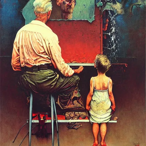 Prompt: Painting of The American Dream by Norman Rockwell & Zdzisław Beksiński