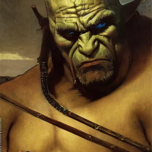 Prompt: half portrait of orc barbarian wearing a closed cowl holding a axe! jeremy mann, jean leon gerome, alphonse mucha, greg rutkowski, hood covers his eyes, ( ( ruins of ancient rome ) ), at dusk, mysterious atmosphere, sunrays, dof, masterpiece, high detailed, 8 k