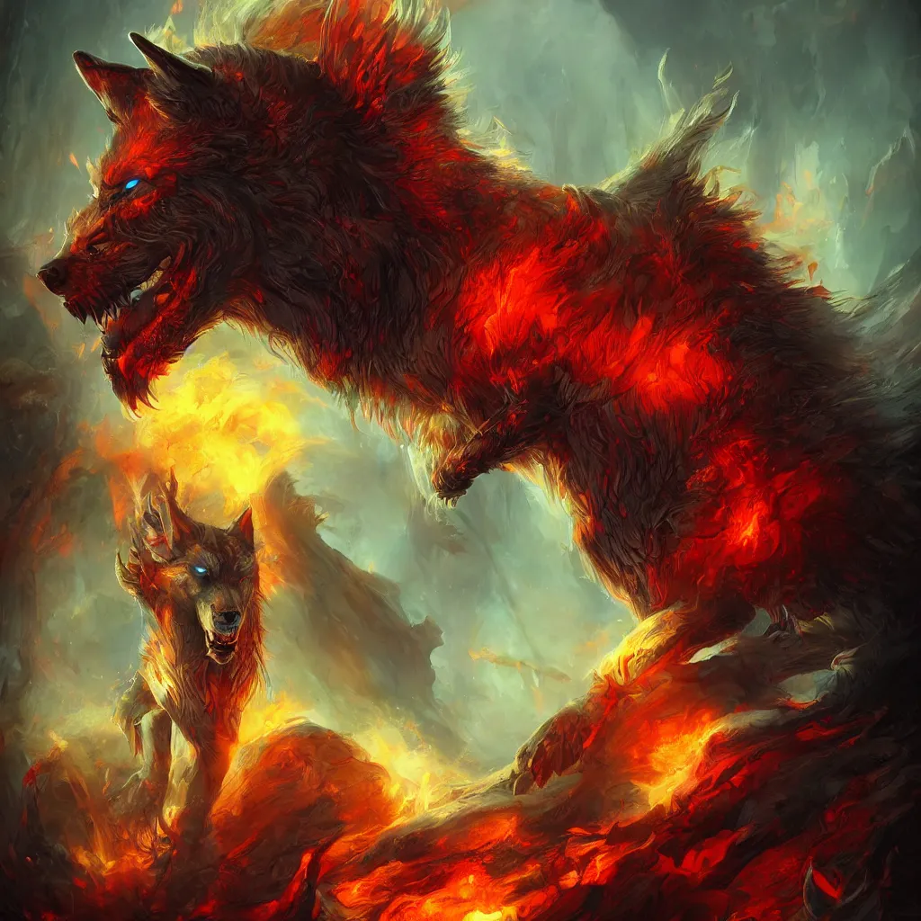 Wolf in hell, vivid colors, sharp focus, digital art, | Stable ...