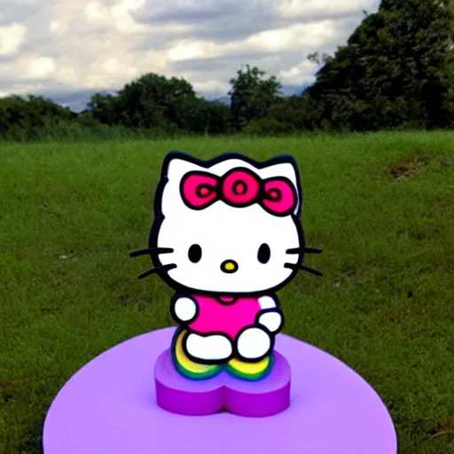 Prompt: Hello kitty standing on a rainbow,