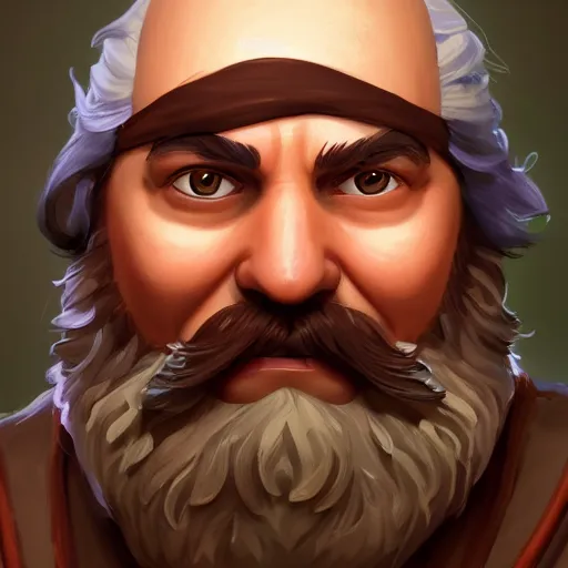 Image similar to portrait of an old pirate captain, big brown beard, strong chin, eyepatch, mattepainting concept blizzard pixar maya engine on stylized background splash comics global illumination lighting artstation lois van baarle, ilya kuvshinov, rossdraws