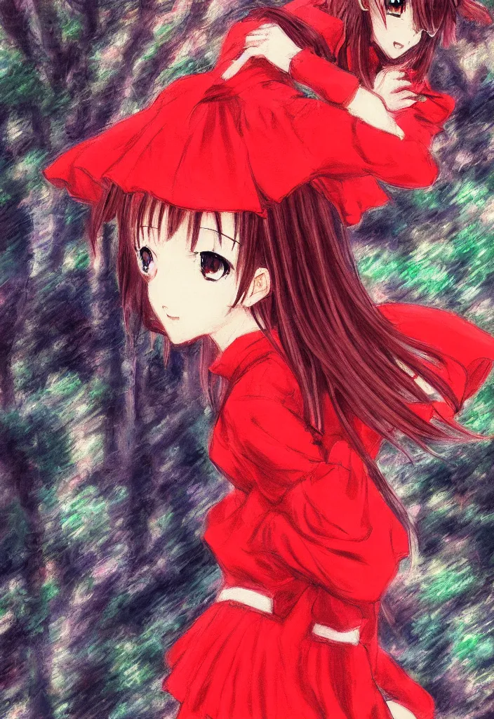 Image similar to medium shot portrait, a cute red outfit, tokyo anime scene, very anime in impressionist style, anime trending artwork, anime painter studio, by claude monet
