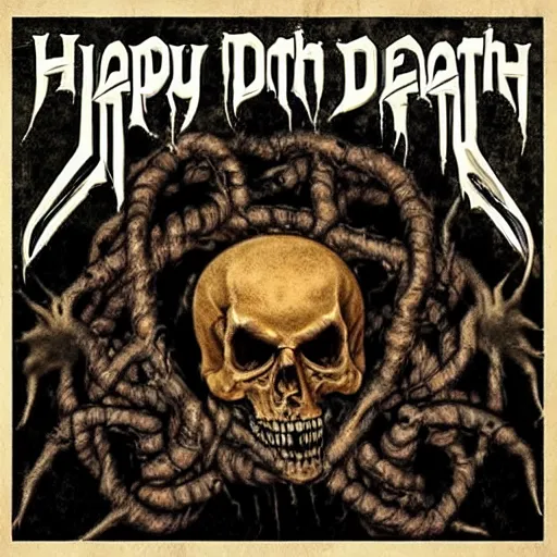 Prompt: happy death metal album cover