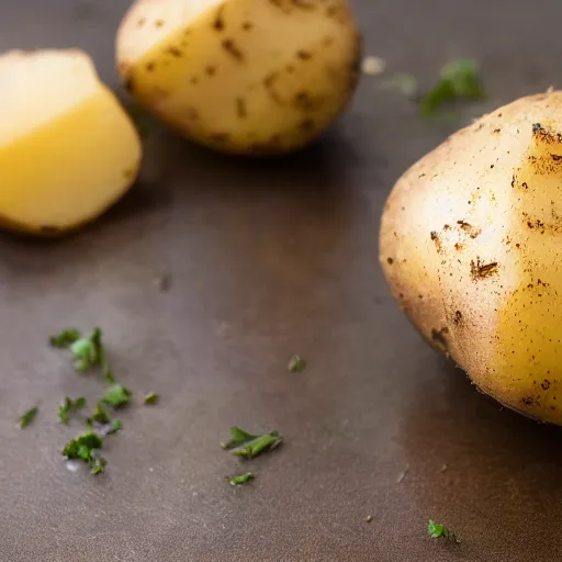 Image similar to Sliced Hackleback Potato. Cookbook photo. Close-up, detailed.