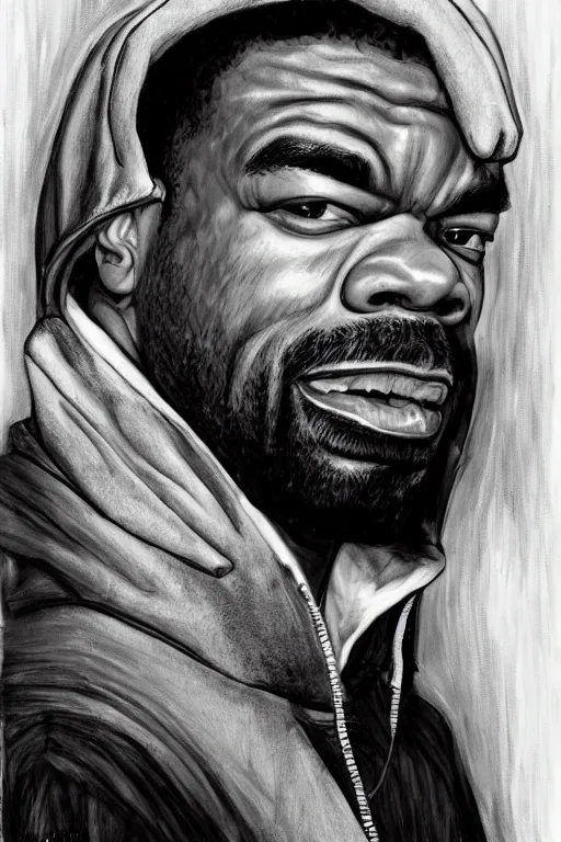 Prompt: method man, portrait by wayne barlow