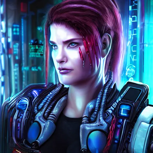 Image similar to high quality portrait of Kerrigan from starcraft in a cyberpunk cyberpunk cyberpunk cafe, realism, 8k, award winning photo