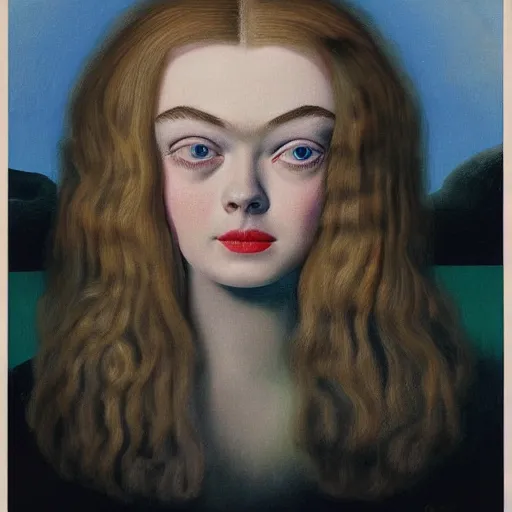 Prompt: A surrealist masterpiece head and shoulders portrait of Elle Fanning, by Dali. 8K. Extremely detailed.