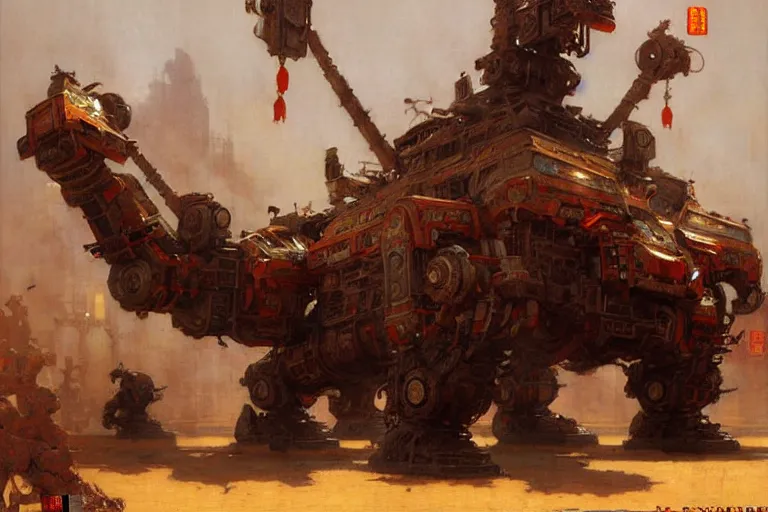 Prompt: wuxia, huge machine robot, painting by gaston bussiere, craig mullins, j. c. leyendecker