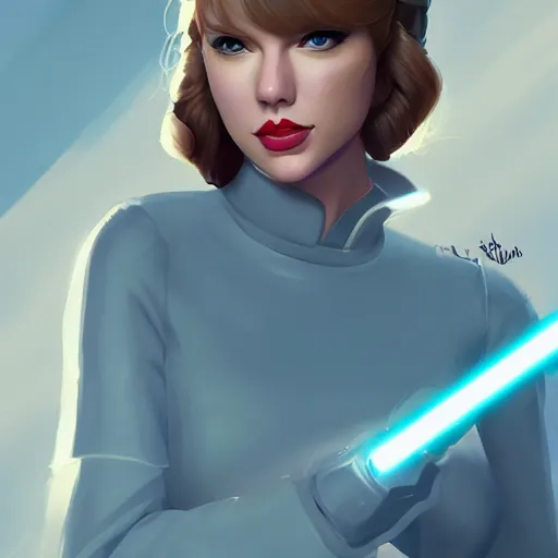 Image similar to portrait of Taylor Swift as Princess Leia in Star Wars, ambient lighting, 4k, anime key visual, lois van baarle, ilya kuvshinov, rossdraws, artstation