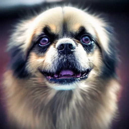 Prompt: animation key shot of black tibetan spaniel, dramatic lighting