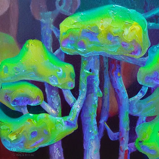 Prompt: mycelial network, expressive oil painting