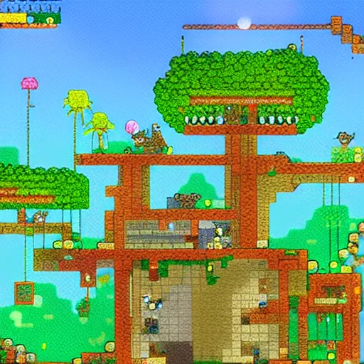 Image similar to a beautiful terraria jungle landscape with cats