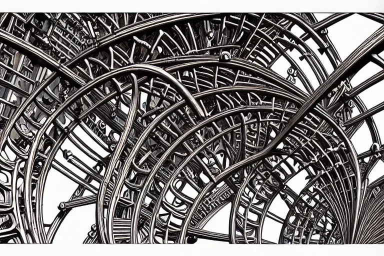 Image similar to a double helix dna cyberpunk steampunk carved archway, high details, lineart, by vincent di fate and joe fenton, inking, screen print, masterpiece, trending on artstation, sharp, high contrast, hyper - detailed, ultrawide, hd, 4 k, 8 k