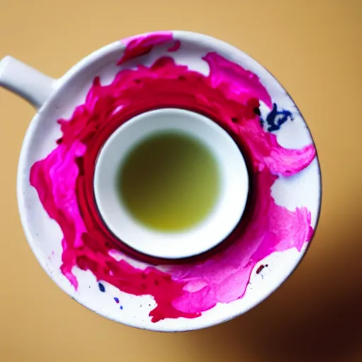 Prompt: waterpaint top view of a cup of sakura petals tea