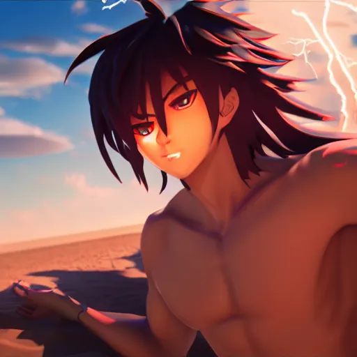 Prompt: HOT Anime man on the beach, cinematic lightning, medium shot, mid-shot, highly detailed, trending on artstation, Unreal Engine 4k,