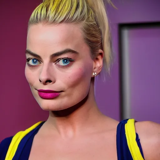 Prompt: Margot Robbie as Angelica Pickles in Rugrats, 8k full HD photo, cinematic lighting, anatomically correct, oscar award winning, action filled, correct eye placement