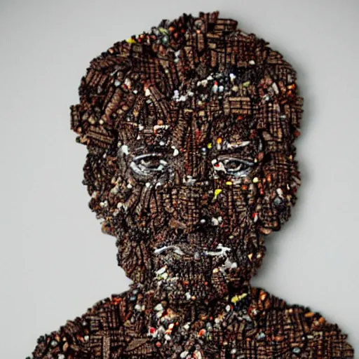 Prompt: sculpture of robert downey jr made of brownies pieces - n 4