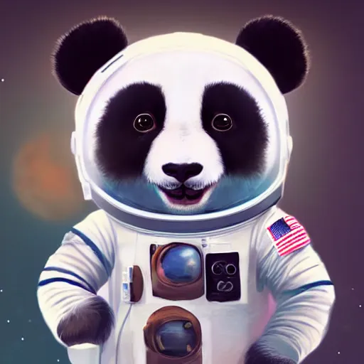 Prompt: a cute and adorable panda in an astronaut suit on the moon, warm lighting with cool shadows, digital painting, detailed, trending on artstation, in the style of dominik mayer thomas dubois, gaston bussiere, 8 k, octane render