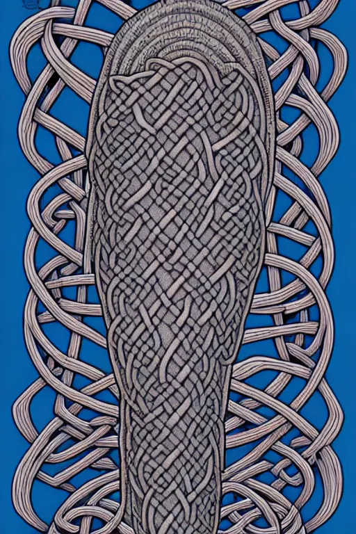 Prompt: comic cover art of a celtic knot made from a long, scaly sea monster, by jenny frison and sana takeda, intricate details, stunning inking lines, flat colors, 4 k, hd, artstation