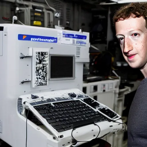 Prompt: mark zuckerberg alone in an ally with broken computer parts. photograph.