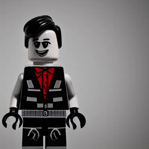 Image similar to marilyn manson body of lego toy, lego movie still, realistic 3 d render, 8 k