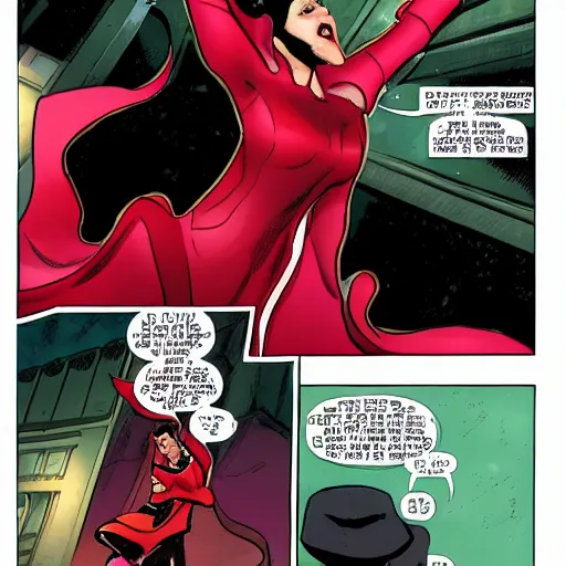 Prompt: scarlet witch defeating a dictator,