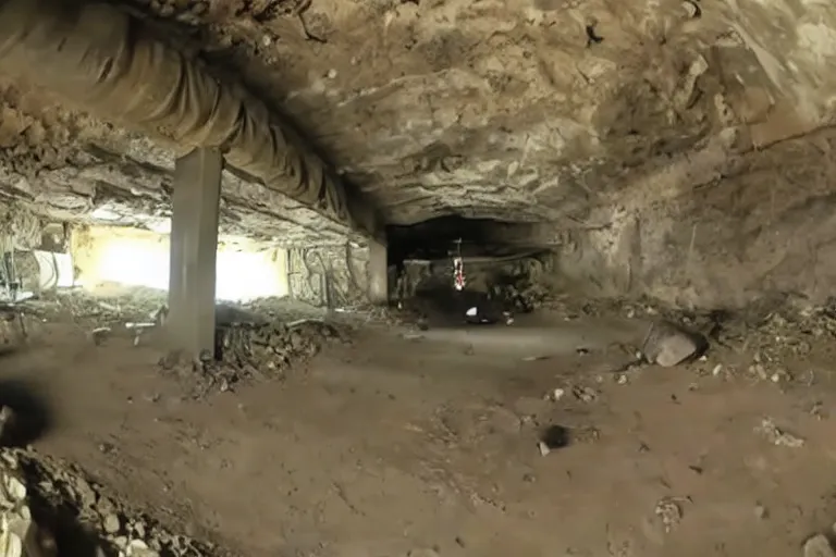 Prompt: gopro footage from inside a deep underground military base