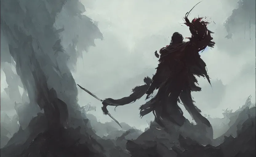 Image similar to a painting of demon slayer trending on artstation in the style of greg rutkowski