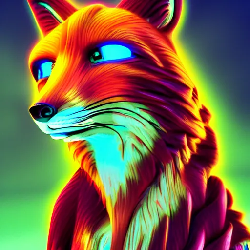 Image similar to synthwave fox, digital art, 3 d render, oktane, post - processing