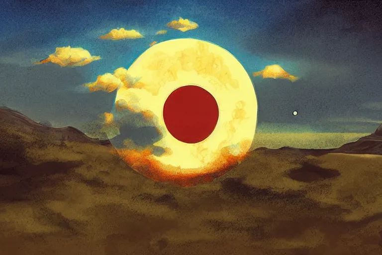 Image similar to sun, moon, sky, land, digital painting, illustrated by max hay