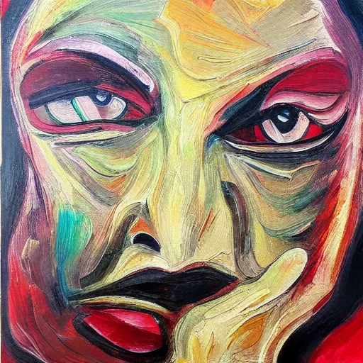 Image similar to a face made by super fine lines, abstract oil painting