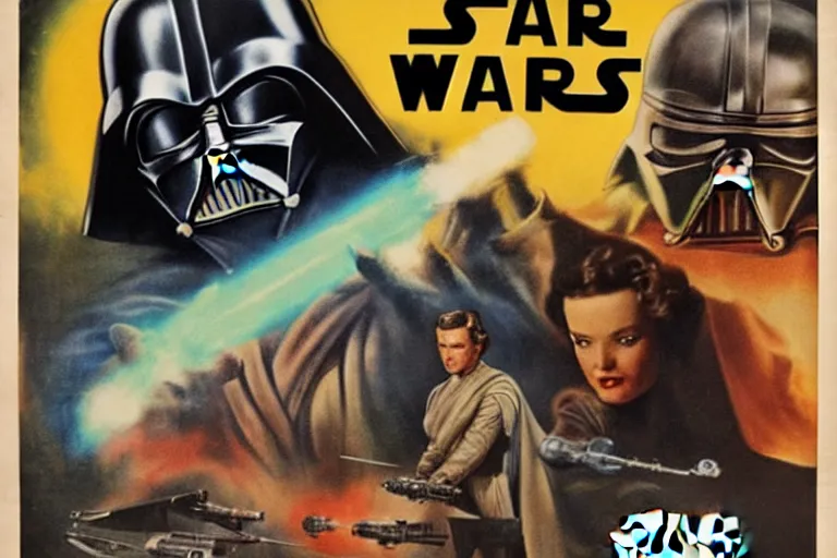 Prompt: starwars 1940s movie poster