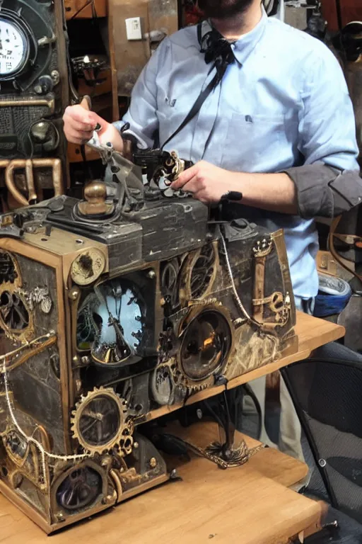 Prompt: A rat engineer with steampunk goggles is building a steam machine