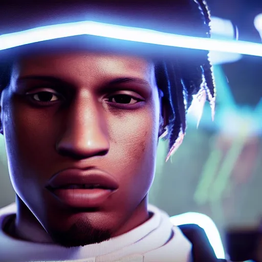 Prompt: a videogame still of A$AP Rocky in Tekken 7, 40mm lens, shallow depth of field, split lighting