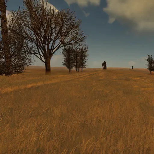 Image similar to steppe landscape with stairs leading to sky in game Pathologic 2