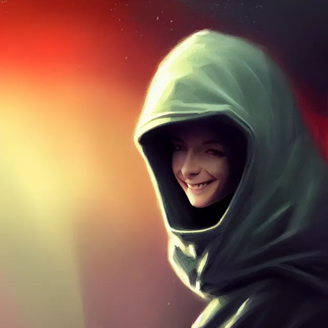 Prompt: hacker wearing black sweatshirt, smiling, perfect face, cinematic, elegant, highly detailed, psychedelic, digital painting, artstation, smooth, hard focus, illustration, art by jessica rossier and and brian froud